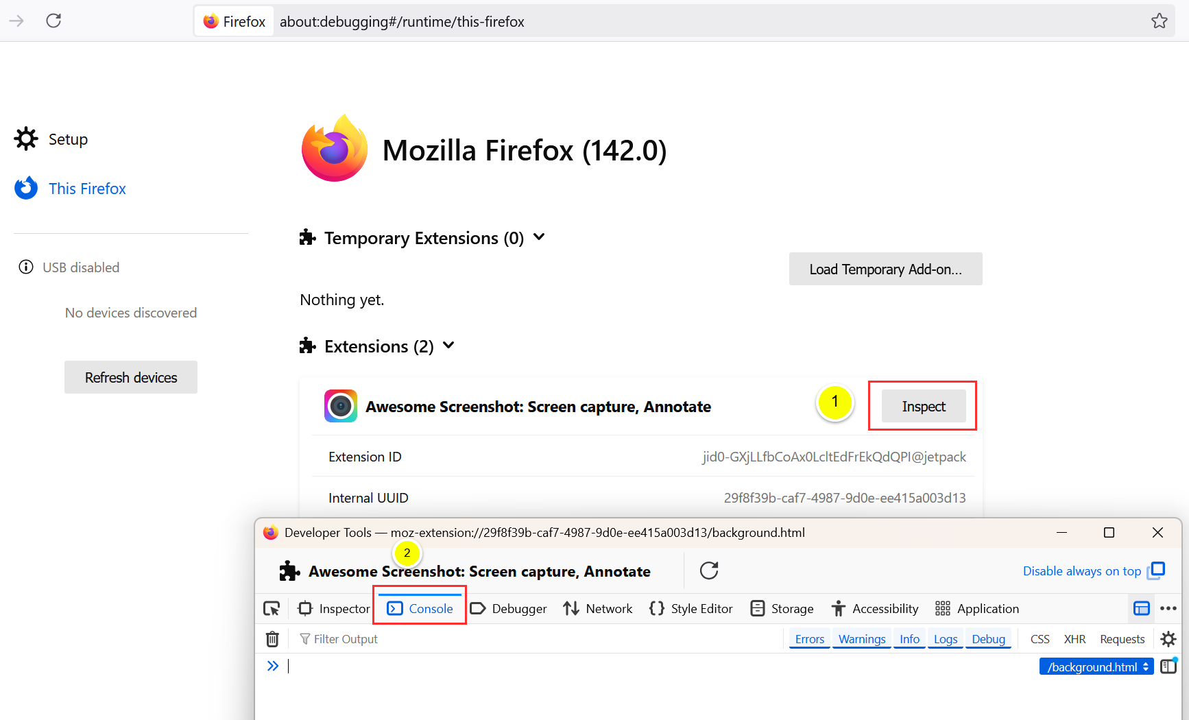 Provide the Awesome Screenshot Firefox Extension Console Information.png