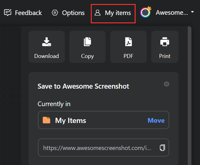 Click My items after capturing the screenshot.png